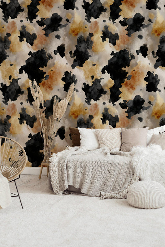 Abstract Watercolor Blotches Wallpaper | Organic Stain Wall Mural | Modern Peel and Stick Decor