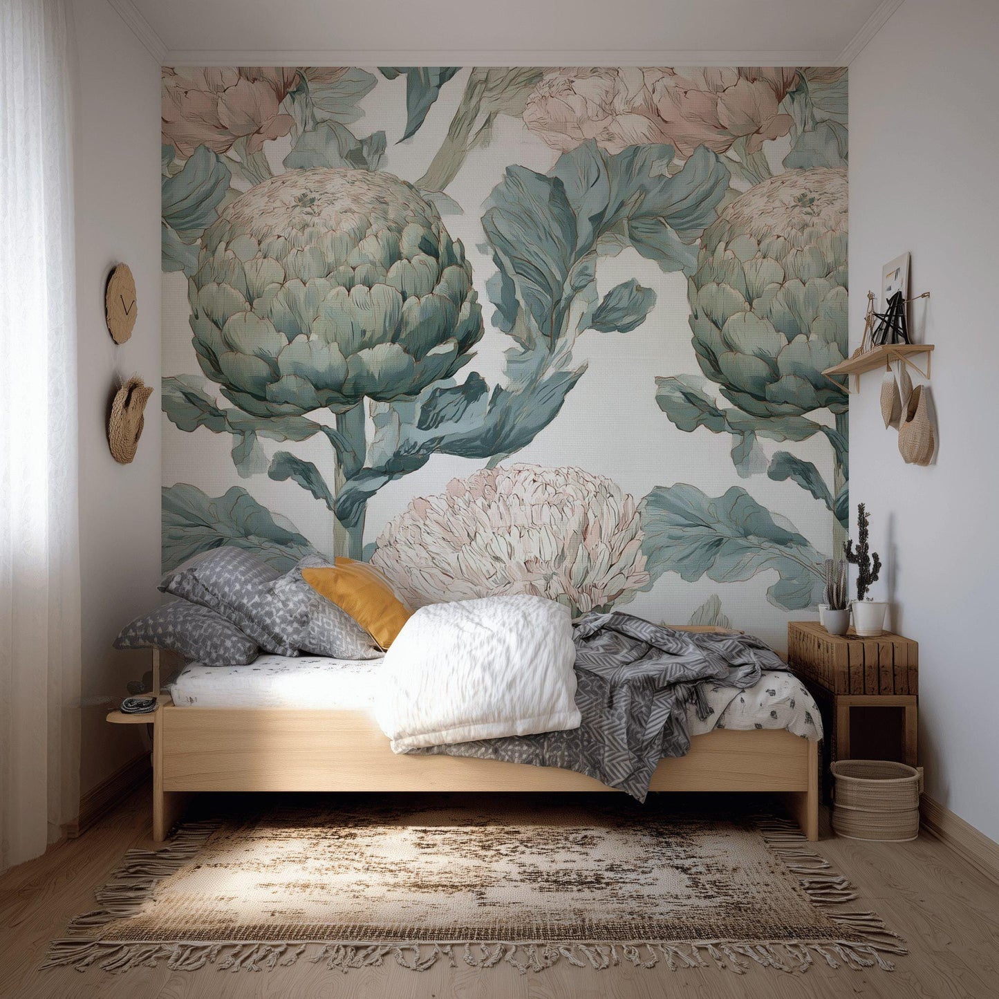 Vintage Botanical Peel and Stick Wallpaper: Artichoke Floral Mural