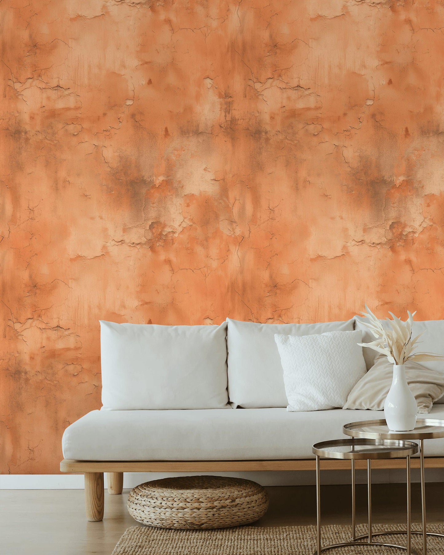 Distressed Terracotta Wallpaper Mural, Rustic Rusty Wall Decor, Industrial Peel and Stick