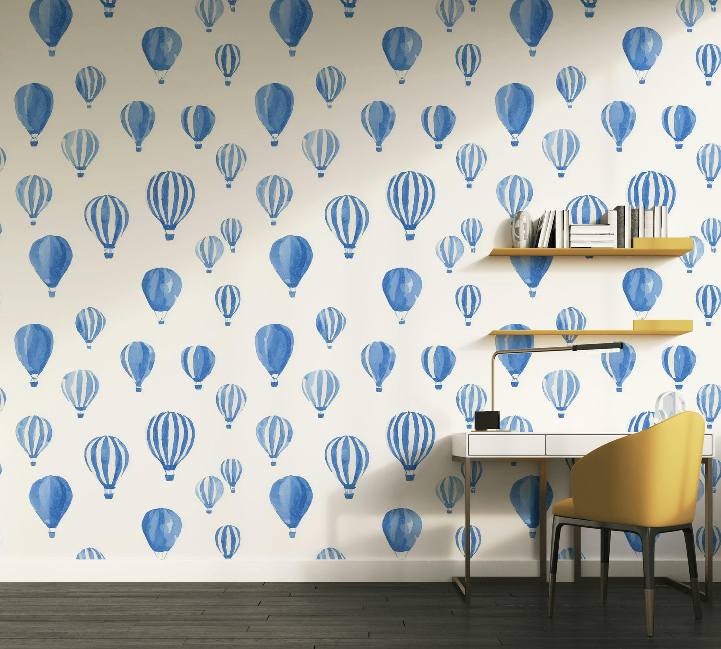 Blue Watercolor Hot Air Balloon Wallpaper | Nursery Wall Mural
