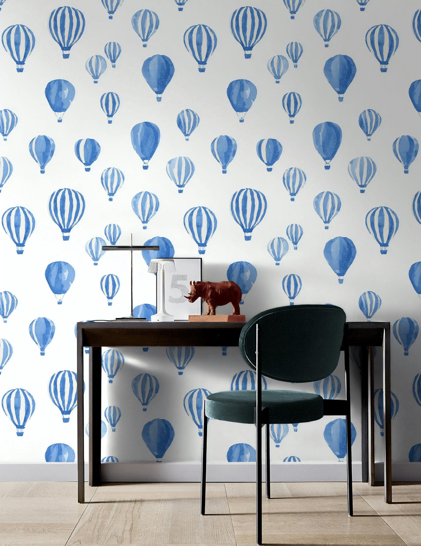 Blue Watercolor Hot Air Balloon Wallpaper | Nursery Wall Mural