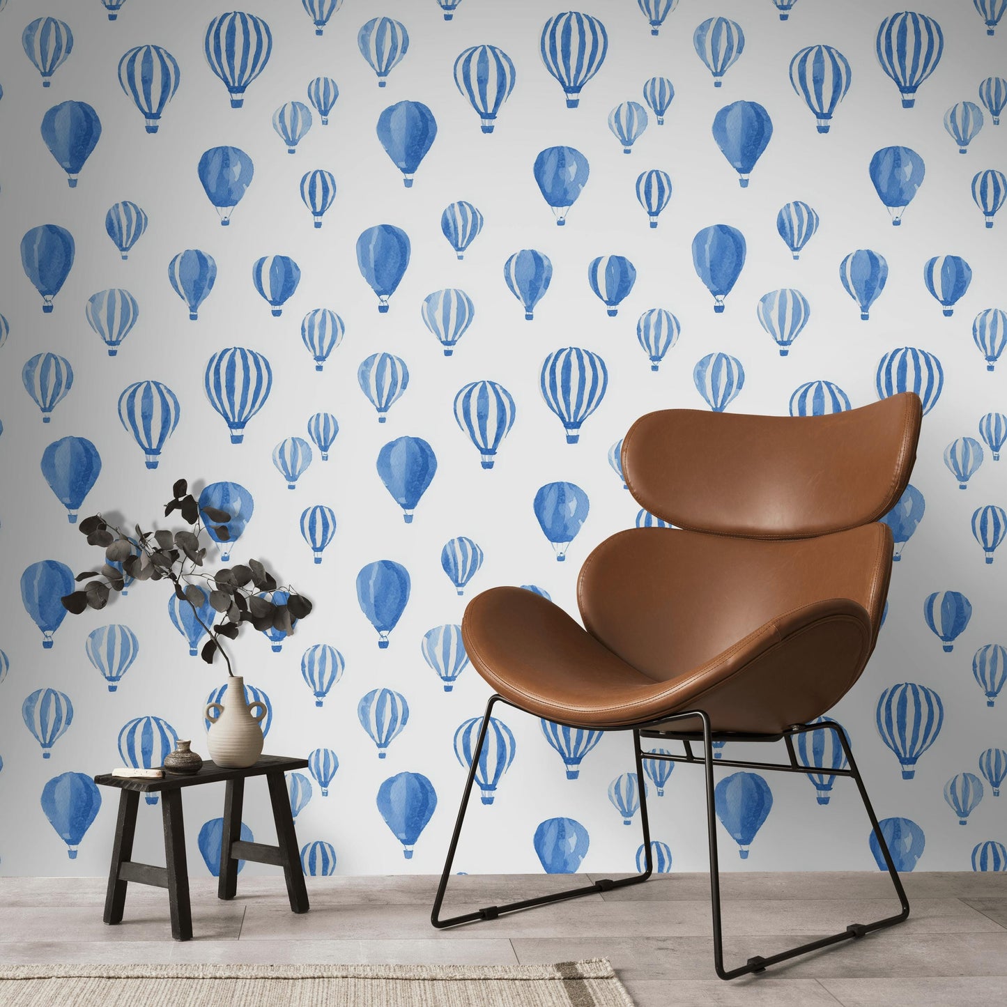 Blue Watercolor Hot Air Balloon Wallpaper | Nursery Wall Mural