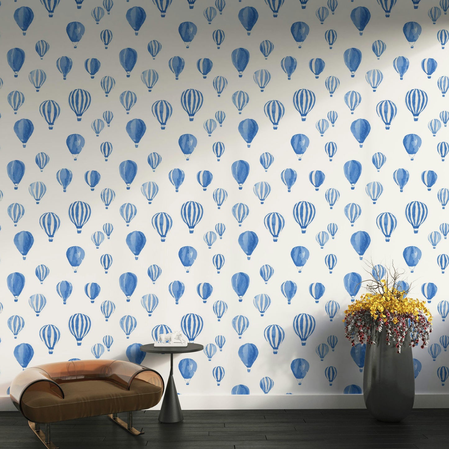 Blue Watercolor Hot Air Balloon Wallpaper | Nursery Wall Mural