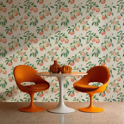 Peach Tree Wallpaper | Botanical Fruit Wall Mural | Peel & Stick or Traditional Kitchen Wall Art