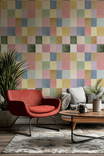 Pastel Patchwork Wallpaper | Colorful Geometric Wall Mural | Peel & Stick or Traditional Abstract Art