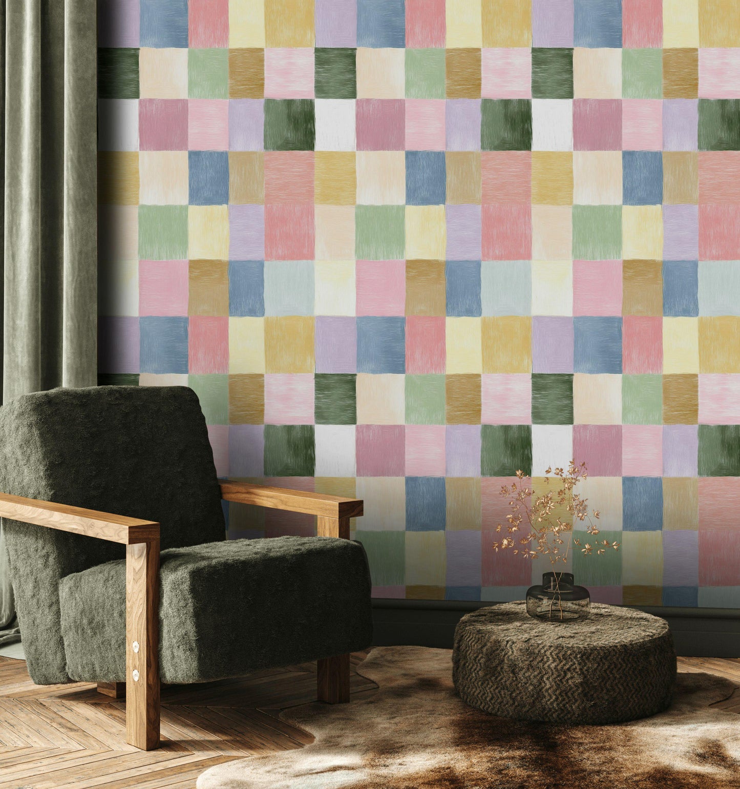 Pastel Patchwork Wallpaper | Colorful Geometric Wall Mural | Peel & Stick or Traditional Abstract Art