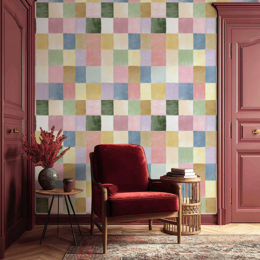 Pastel Patchwork Wallpaper | Colorful Geometric Wall Mural | Peel & Stick or Traditional Abstract Art