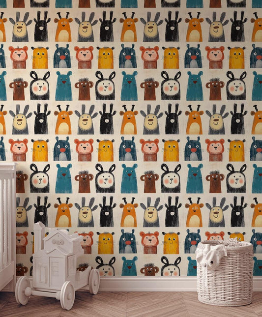 Funky Animal Wallpaper | Colorful Nursery Wall Mural | Peel & Stick or Traditional Kids Room Decor
