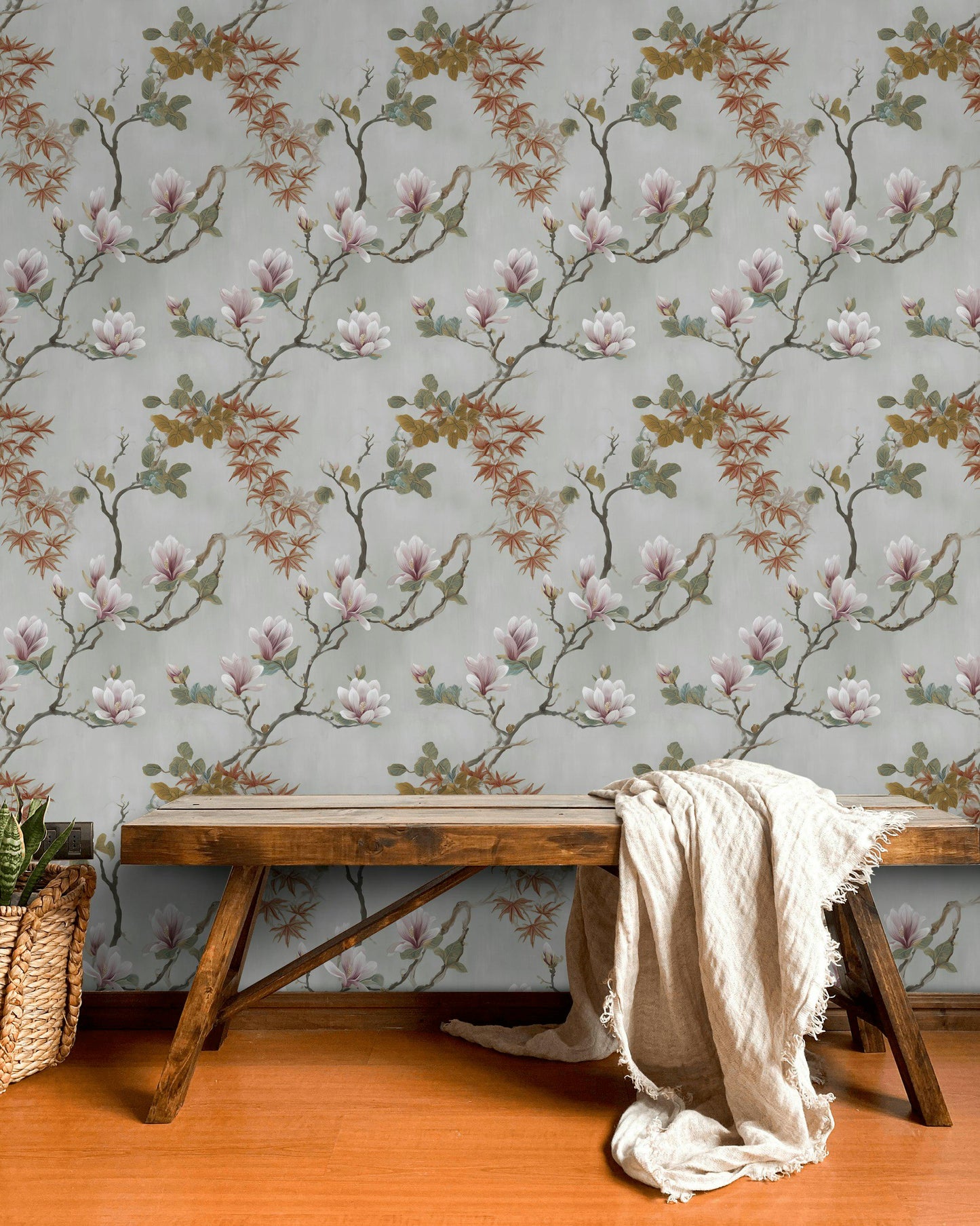 Vintage Magnolia Wallpaper | Soft Pink Floral Wall Mural | Peel & Stick or Traditional Chinoiserie Art