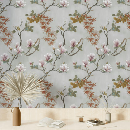 Vintage Magnolia Wallpaper | Soft Pink Floral Wall Mural | Peel & Stick or Traditional Chinoiserie Art