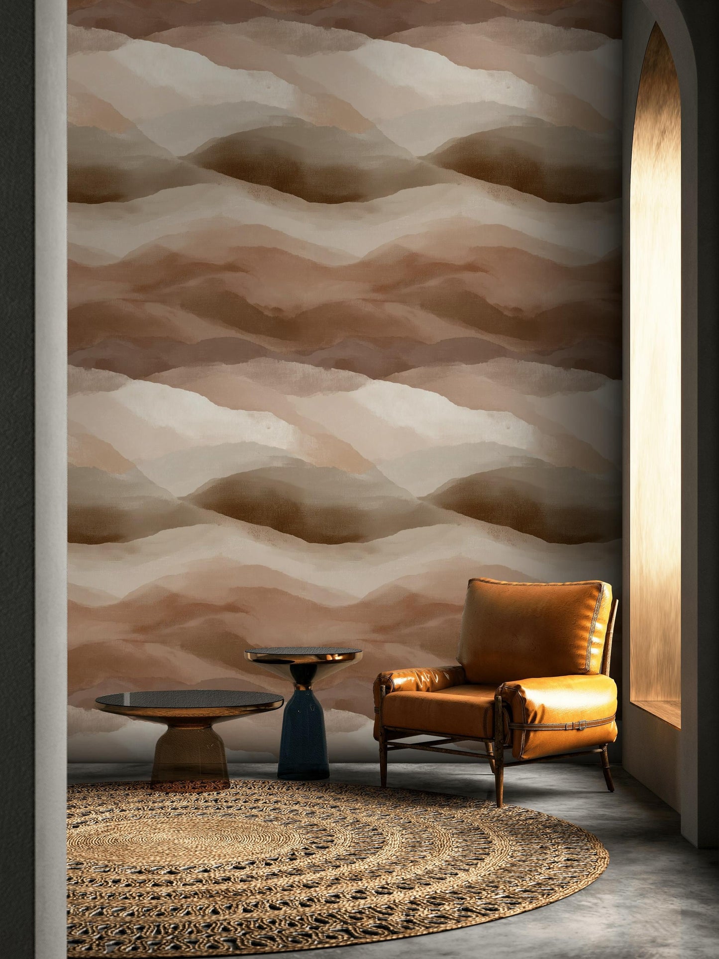 Boho Abstract Mountain Wallpaper | Earth Tone Peel & Stick Mural | Minimalist Brown Desert Landscape Art