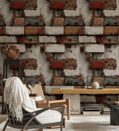 Distressed Brick Wallpaper | Peel & Stick Rustic Faux Texture Mural | Industrial Farmhouse Wall Decor