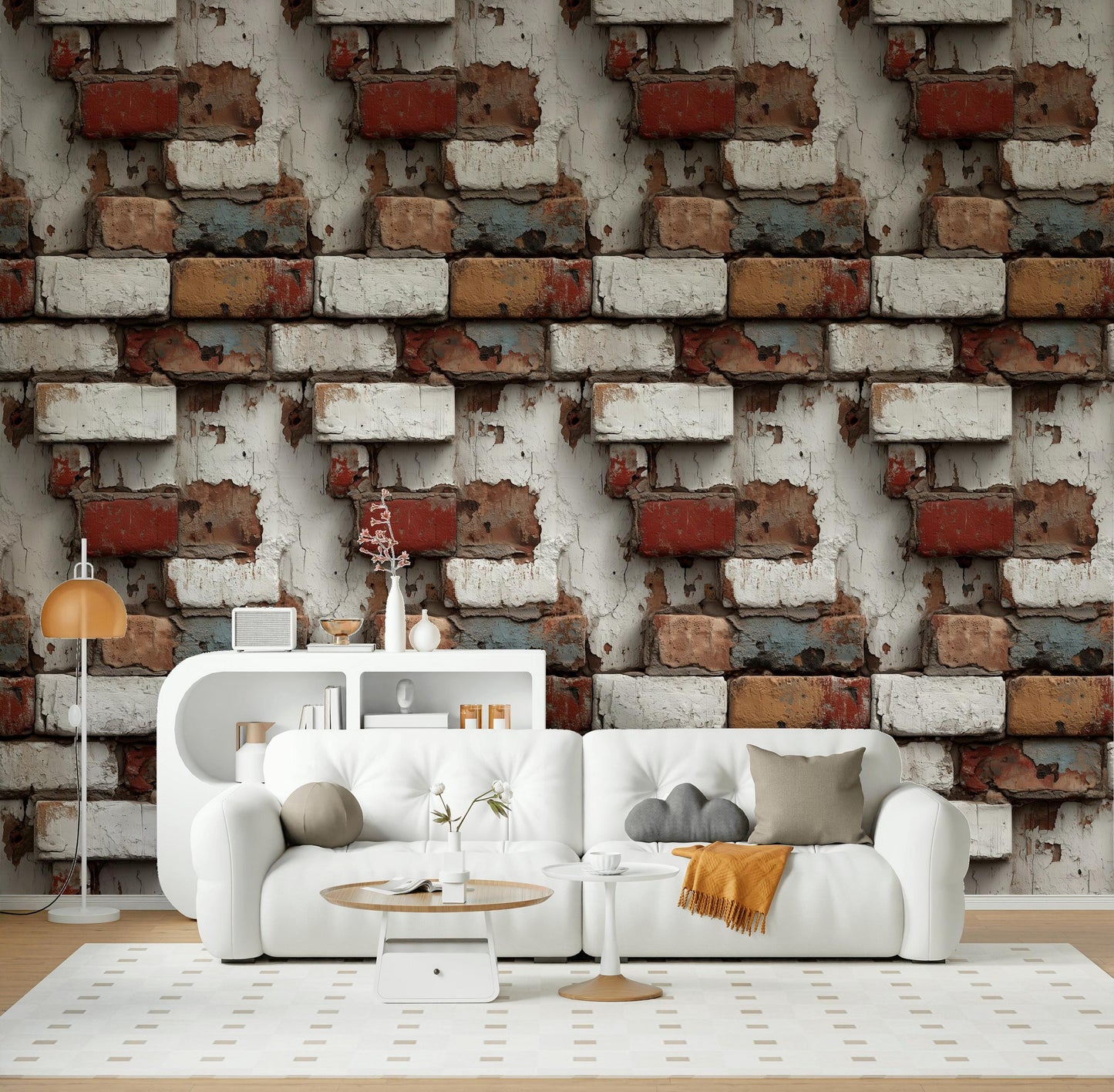 Distressed Brick Wallpaper | Peel & Stick Rustic Faux Texture Mural | Industrial Farmhouse Wall Decor