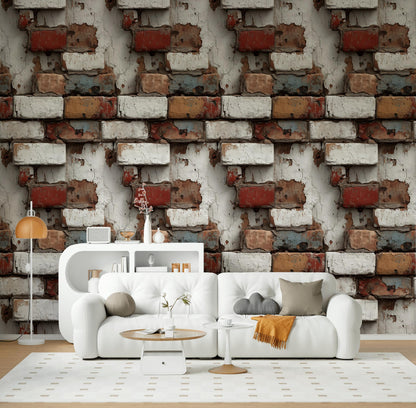 Distressed Brick Wallpaper | Peel & Stick Rustic Faux Texture Mural | Industrial Farmhouse Wall Decor
