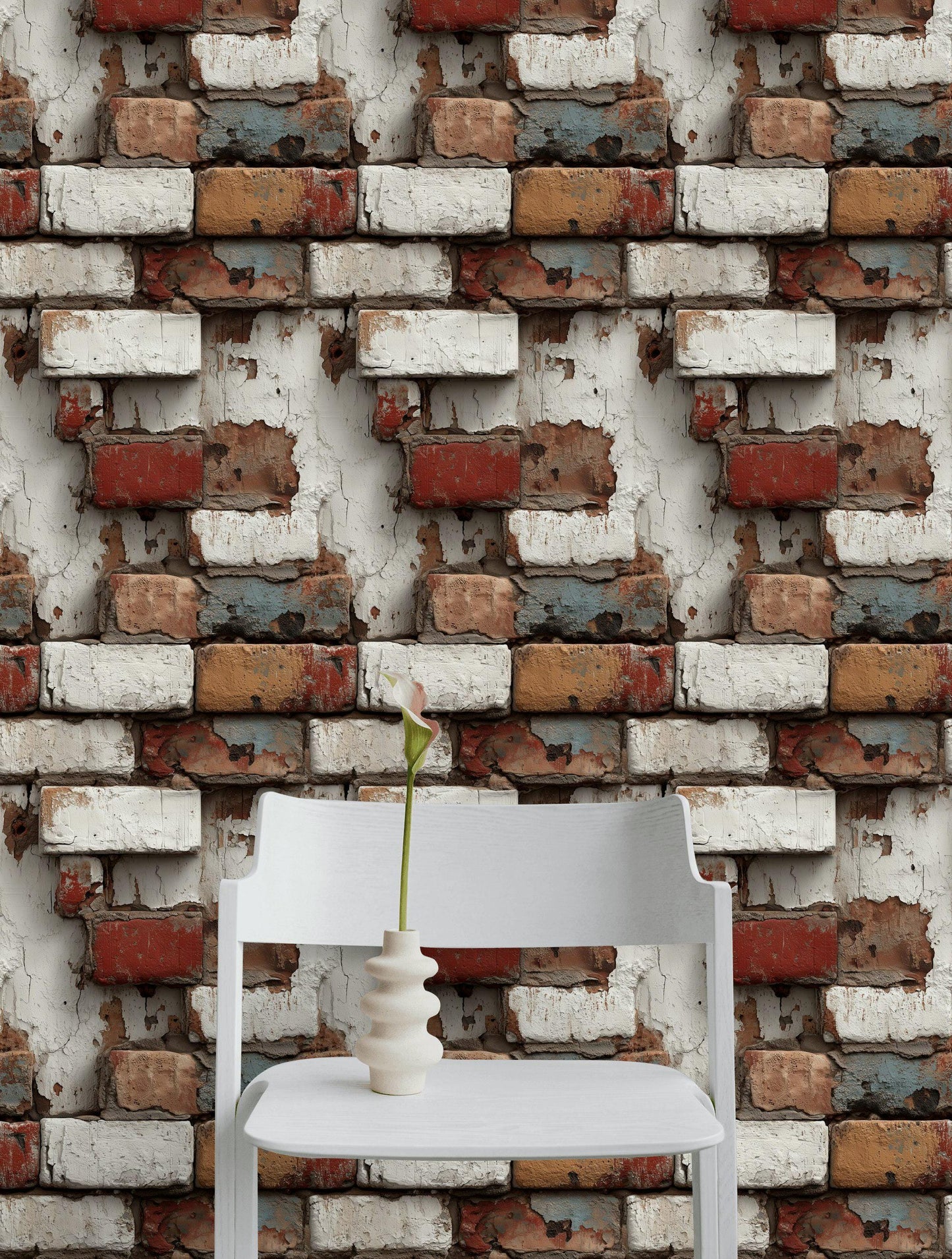 Distressed Brick Wallpaper | Peel & Stick Rustic Faux Texture Mural | Industrial Farmhouse Wall Decor