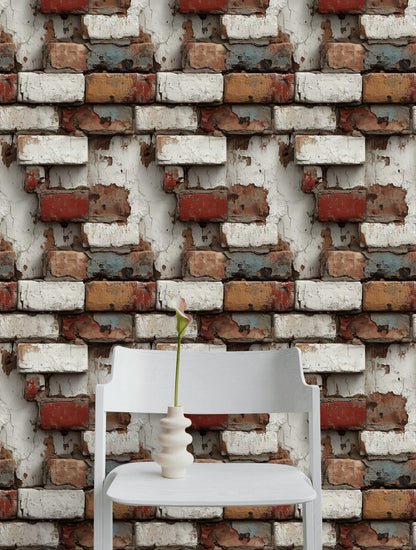 Distressed Brick Wallpaper | Peel & Stick Rustic Faux Texture Mural | Industrial Farmhouse Wall Decor