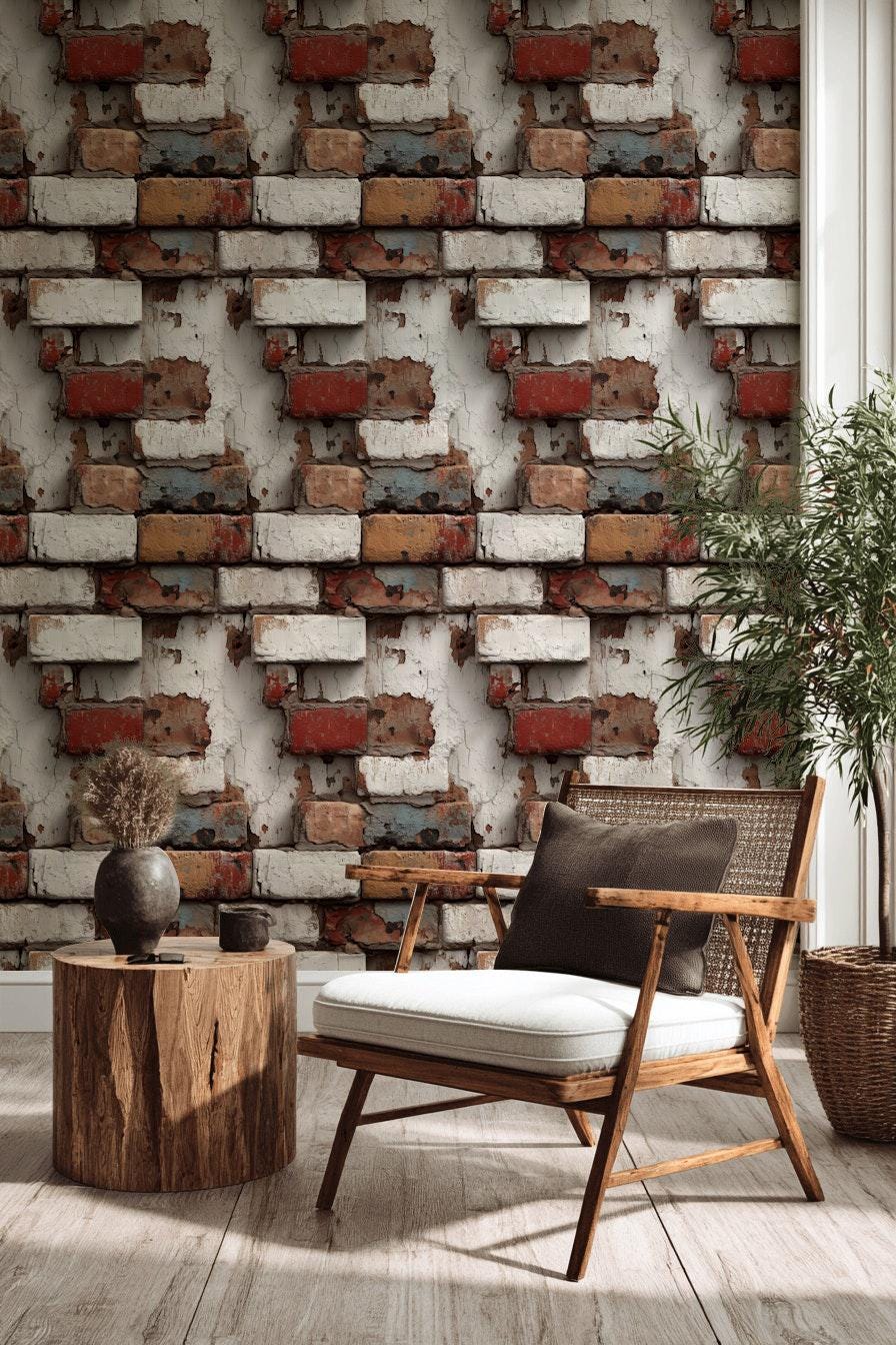 Distressed Brick Wallpaper | Peel & Stick Rustic Faux Texture Mural | Industrial Farmhouse Wall Decor