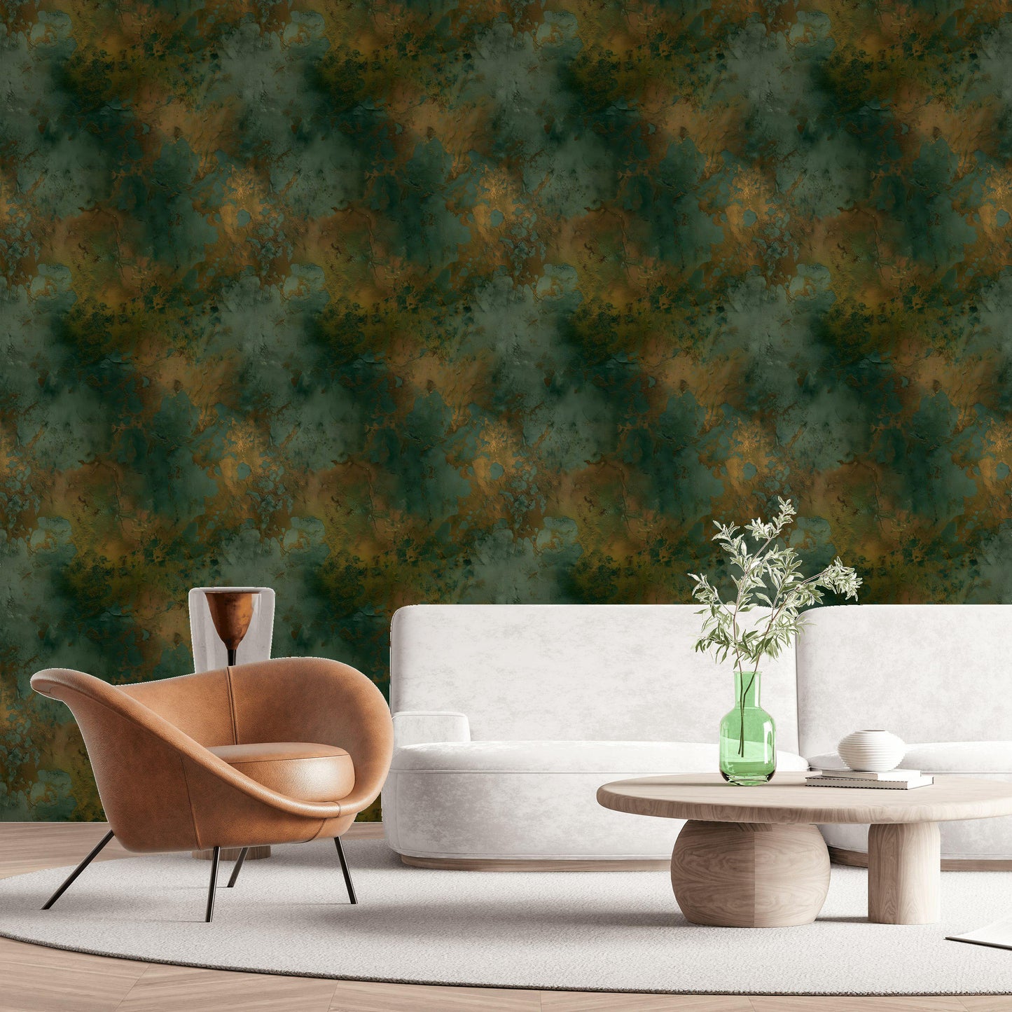 Abstract Patina Wallpaper | Teal & Gold Faux Texture Mural