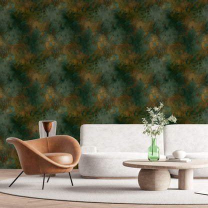 Abstract Patina Wallpaper | Teal & Gold Faux Texture Mural