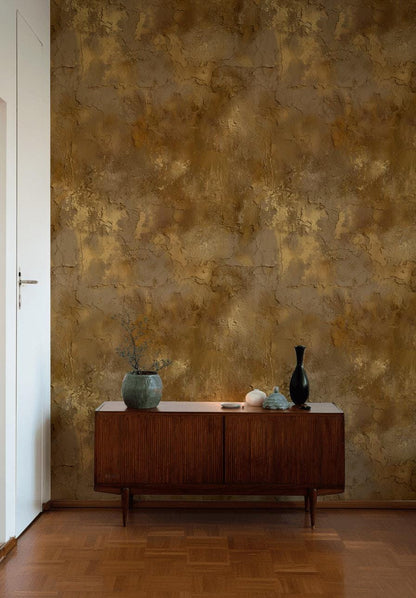 Faux Gold Leaf Wallpaper | Distressed Plaster Texture, Peel & Stick
