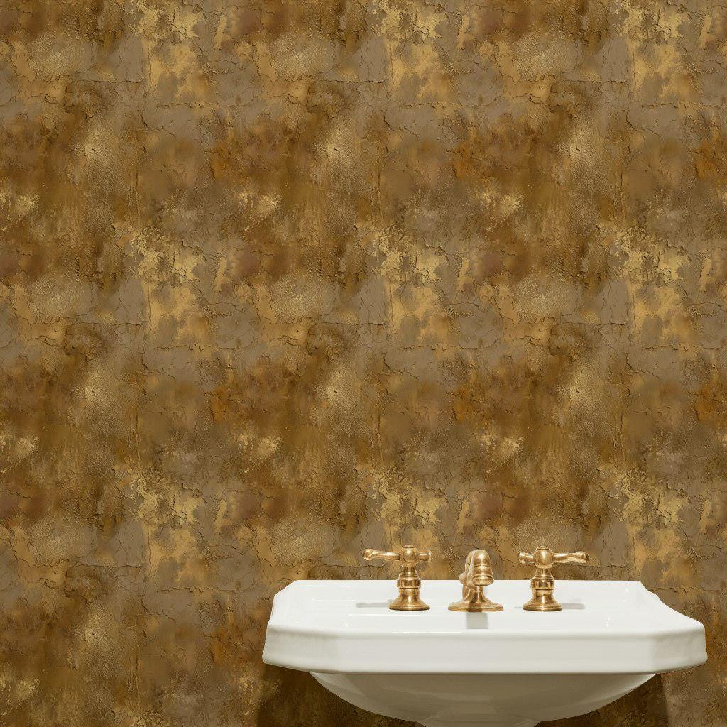 Faux Gold Leaf Wallpaper | Distressed Plaster Texture, Peel & Stick