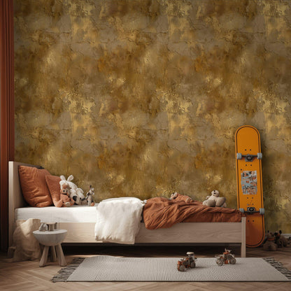 Faux Gold Leaf Wallpaper | Distressed Plaster Texture, Peel & Stick