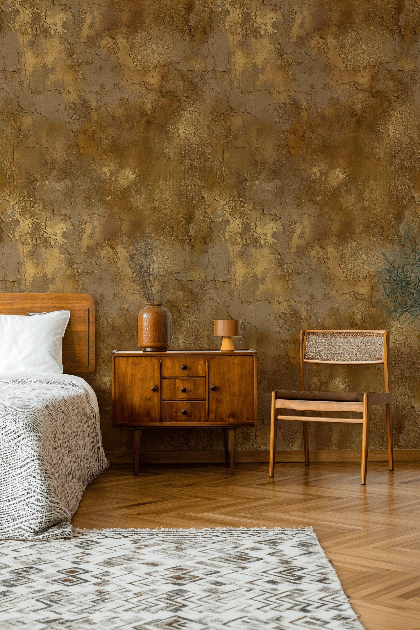 Faux Gold Leaf Wallpaper | Distressed Plaster Texture, Peel & Stick