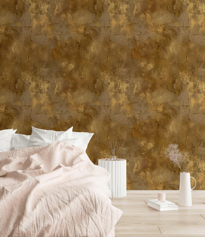 Faux Gold Leaf Wallpaper | Distressed Plaster Texture, Peel & Stick