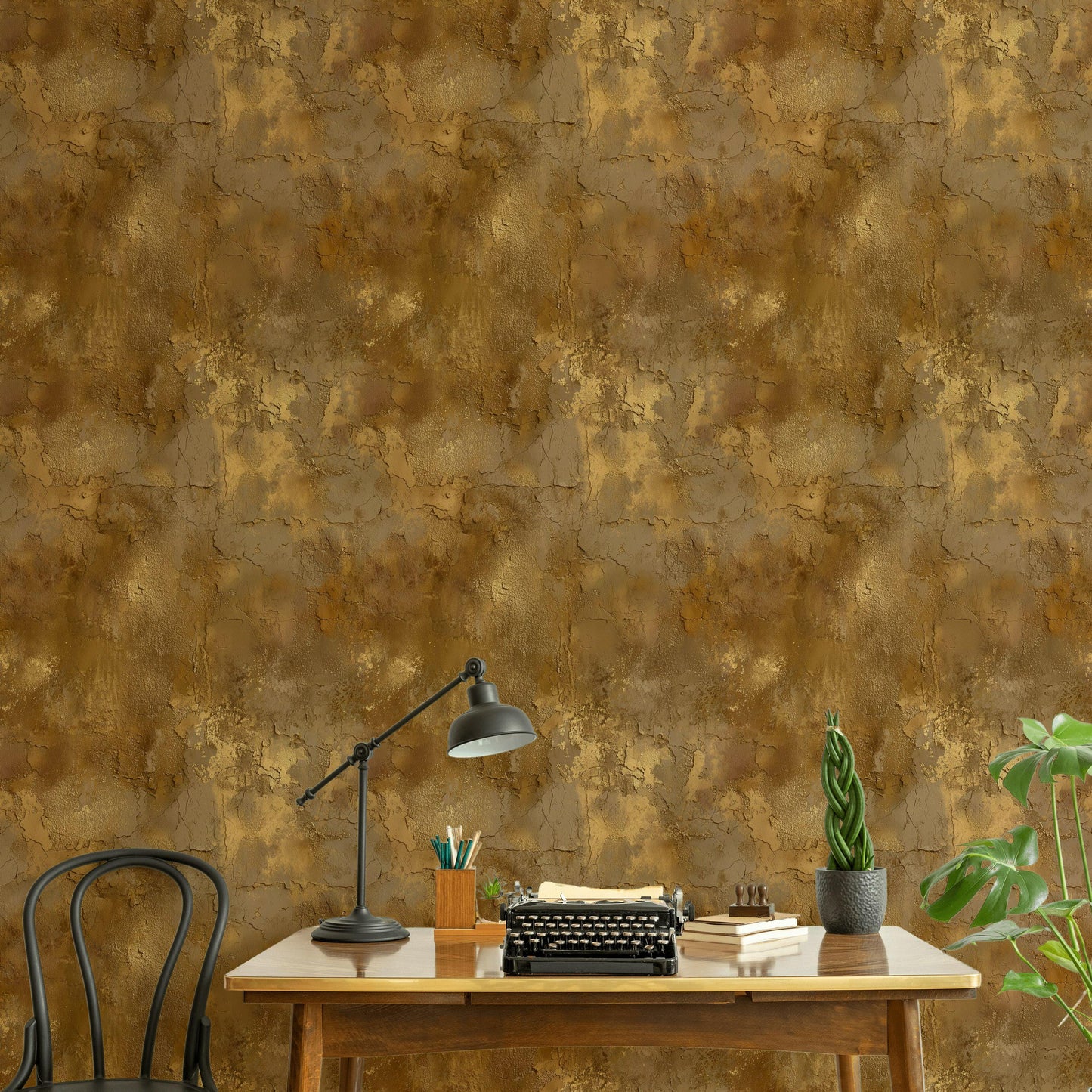 Faux Gold Leaf Wallpaper | Distressed Plaster Texture, Peel & Stick