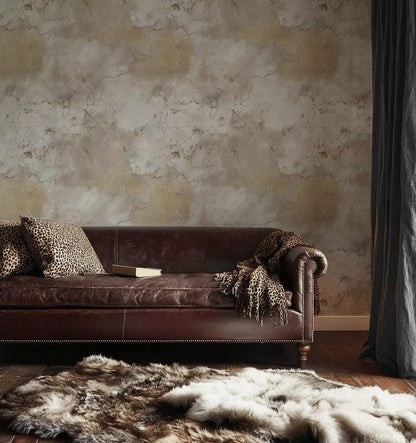 Beige Faux Marble Wallpaper | Distressed Gold Peel & Stick Mural | Luxury Neutral Plaster Texture Art
