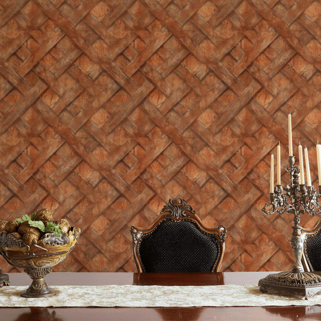 Faux Wood Lattice Wallpaper | Terracotta Brick Wall Mural (Peel & Stick)