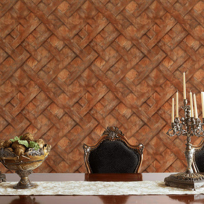 Faux Wood Lattice Wallpaper | Terracotta Brick Wall Mural (Peel & Stick)