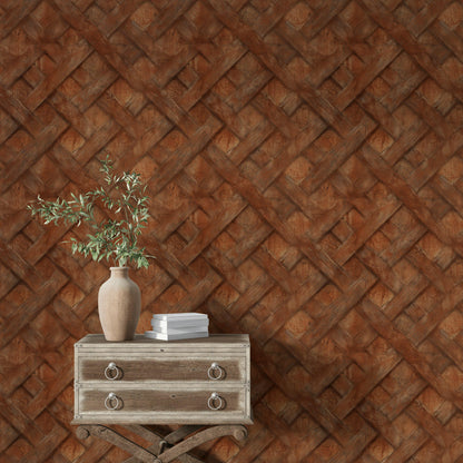 Faux Wood Lattice Wallpaper | Terracotta Brick Wall Mural (Peel & Stick)