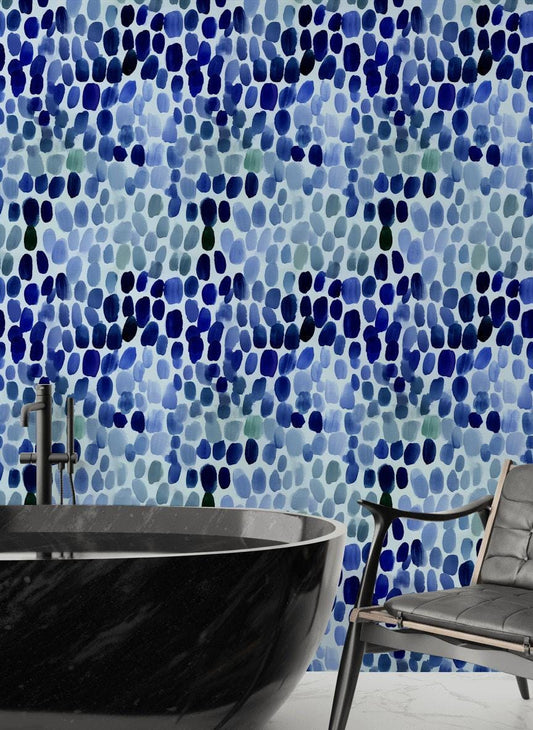 Watercolor Blue Dots Wallpaper | Abstract Ombre Peel & Stick Mural | Modern Nursery or Office Decor