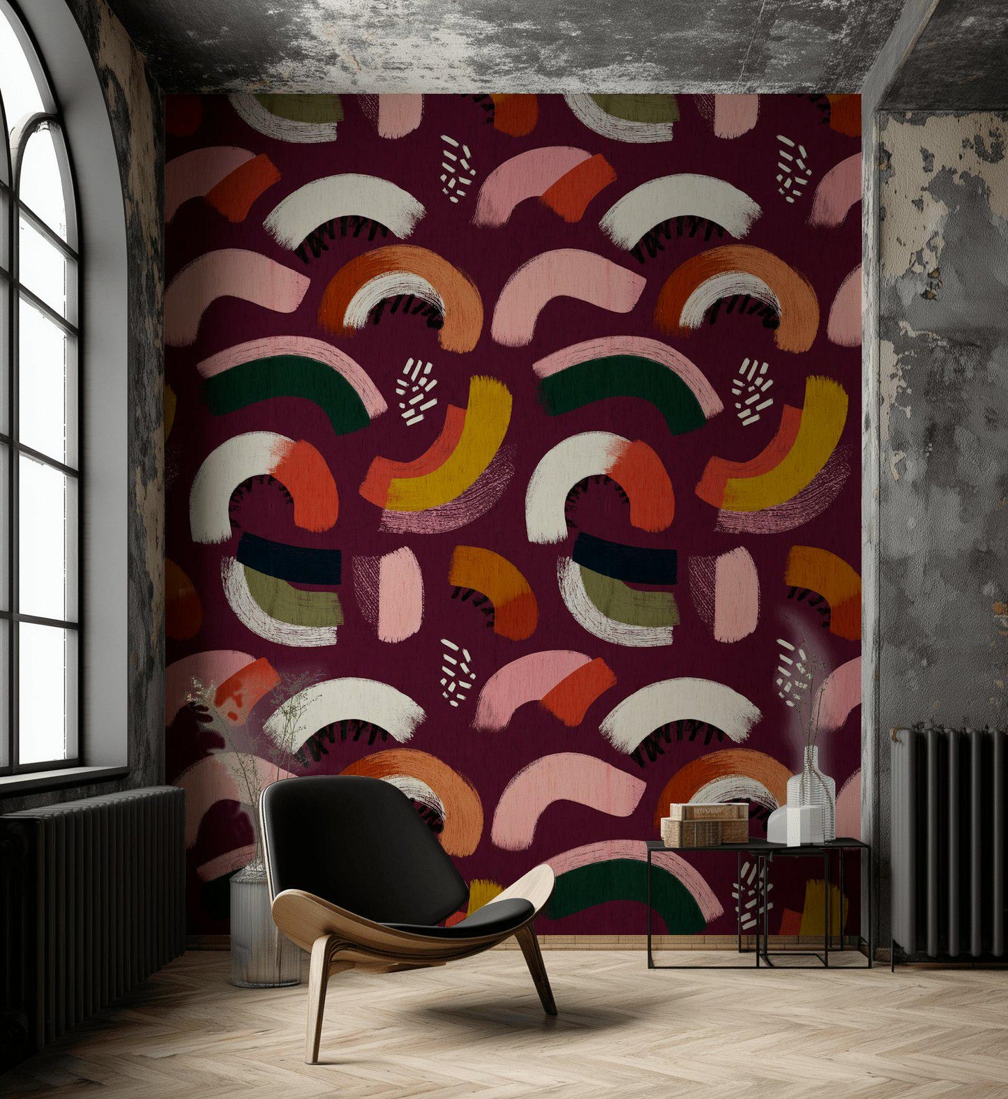 Vibrant Abstract Arches Wallpaper | Modern Boho Brushstroke Wall Mural | Peel & Stick or Traditional Art