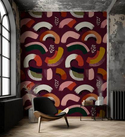 Vibrant Abstract Arches Wallpaper | Modern Boho Brushstroke Wall Mural | Peel & Stick or Traditional Art