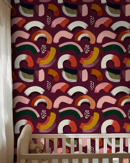 Vibrant Abstract Arches Wallpaper | Modern Boho Brushstroke Wall Mural | Peel & Stick or Traditional Art