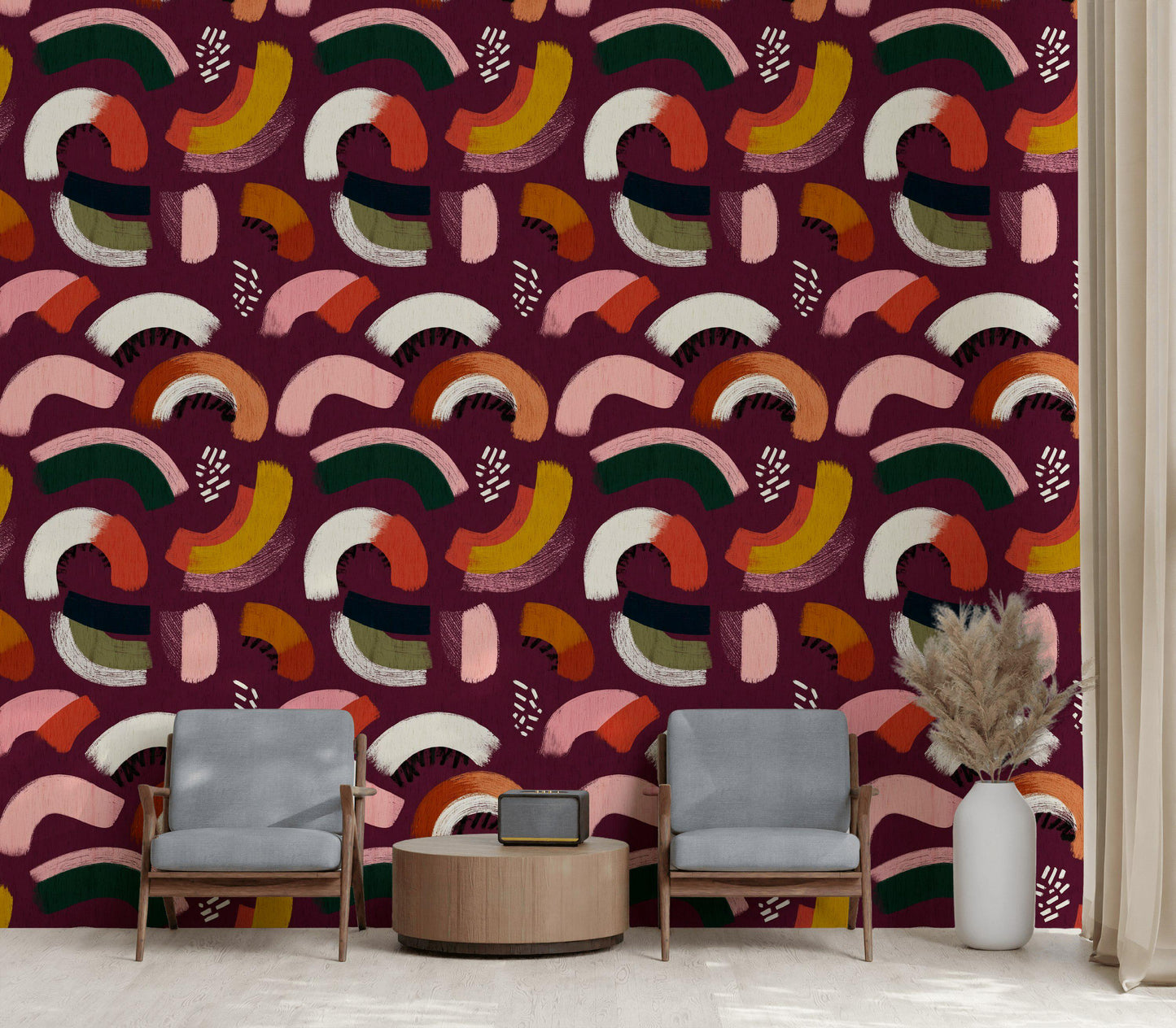 Vibrant Abstract Arches Wallpaper | Modern Boho Brushstroke Wall Mural | Peel & Stick or Traditional Art