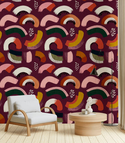 Vibrant Abstract Arches Wallpaper | Modern Boho Brushstroke Wall Mural | Peel & Stick or Traditional Art