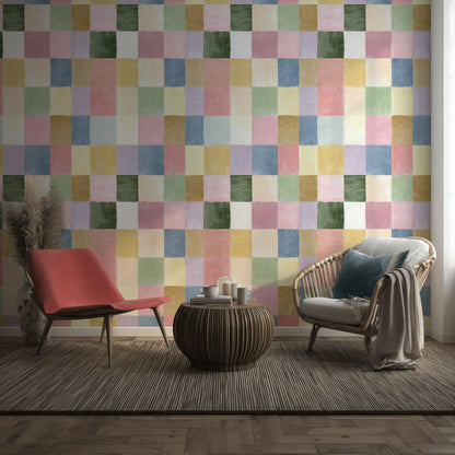 Pastel Patchwork Wallpaper | Colorful Geometric Wall Mural | Peel & Stick or Traditional Abstract Art