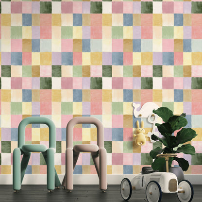 Pastel Patchwork Wallpaper | Colorful Geometric Wall Mural | Peel & Stick or Traditional Abstract Art