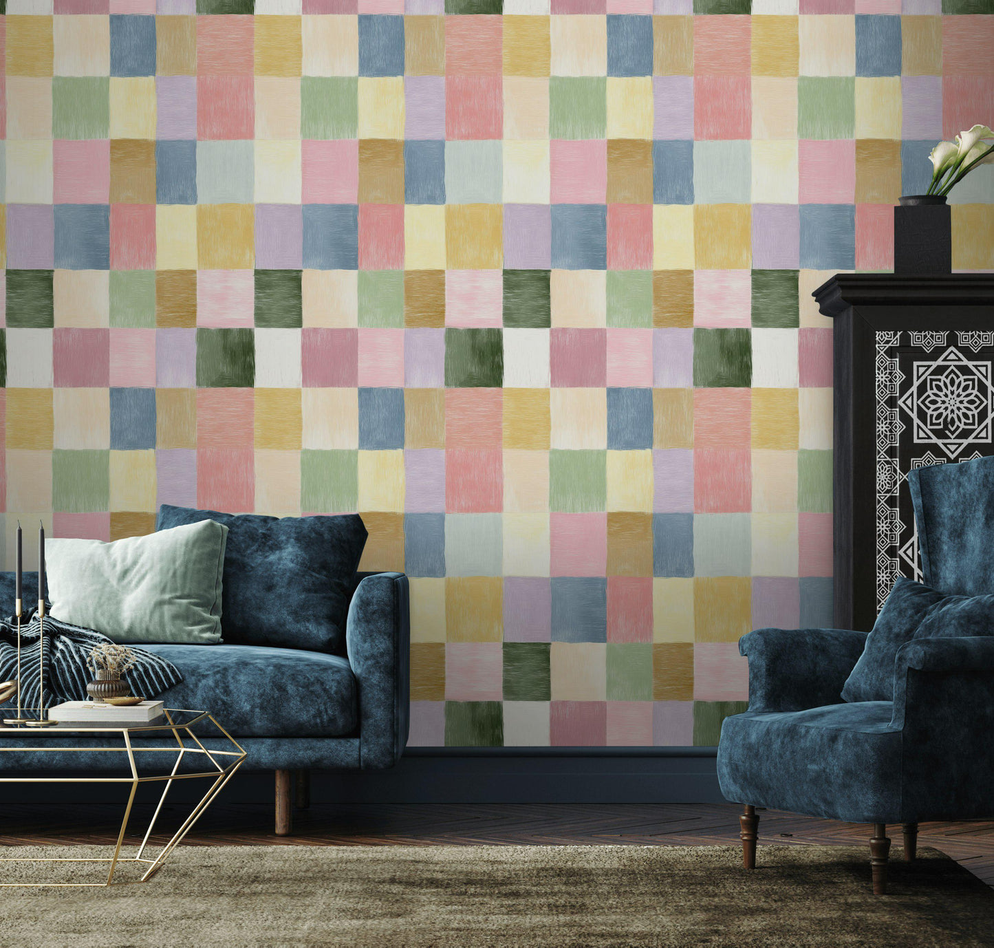 Pastel Patchwork Wallpaper | Colorful Geometric Wall Mural | Peel & Stick or Traditional Abstract Art