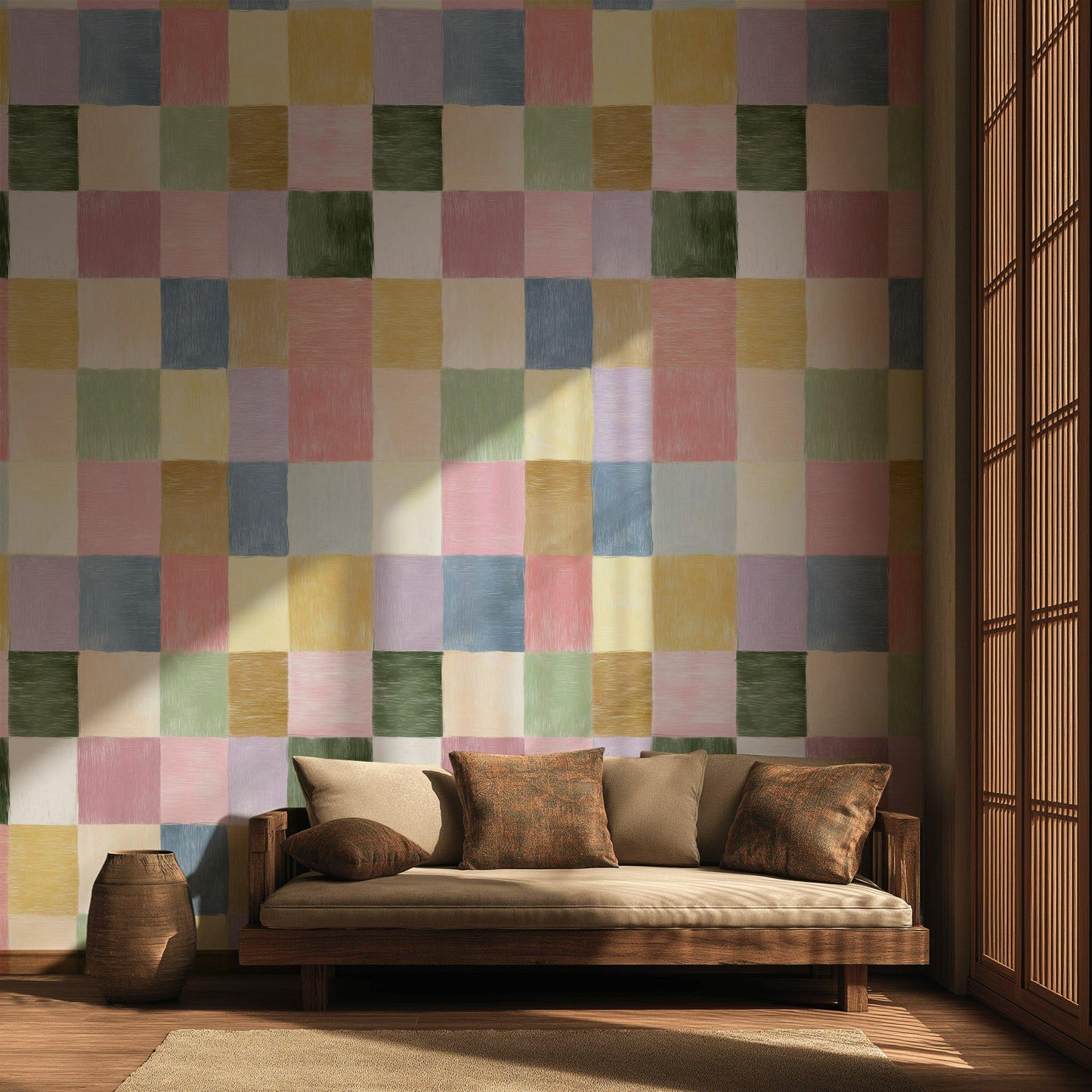 Pastel Patchwork Wallpaper | Colorful Geometric Wall Mural | Peel & Stick or Traditional Abstract Art