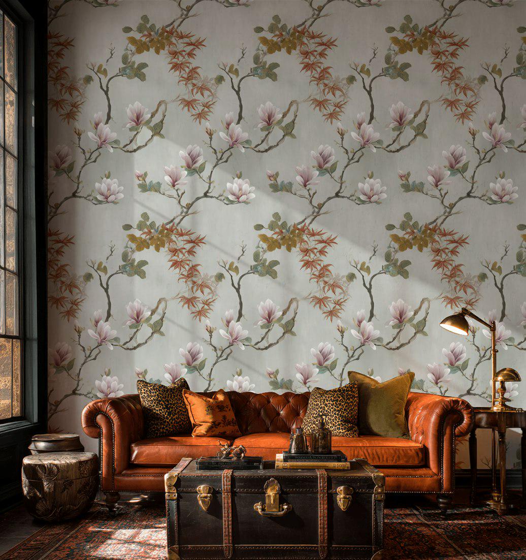 Vintage Magnolia Wallpaper | Soft Pink Floral Wall Mural | Peel & Stick or Traditional Chinoiserie Art