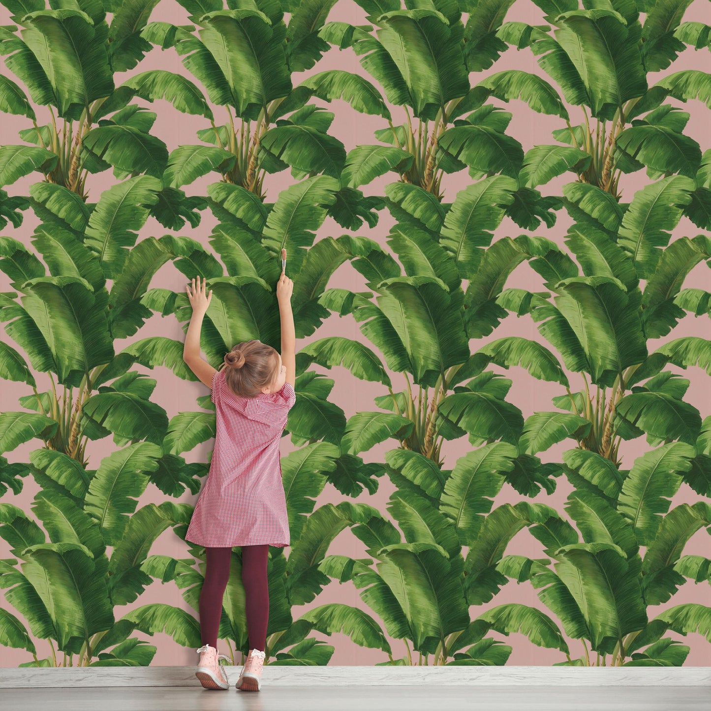 Pink Tropical Banana Leaf Wallpaper | Boho Palm Frond Mural