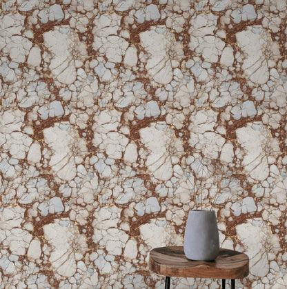 Kintsugi Marble Wallpaper White Brown Faux Stone Mural Gold Accent Peel Stick Decor