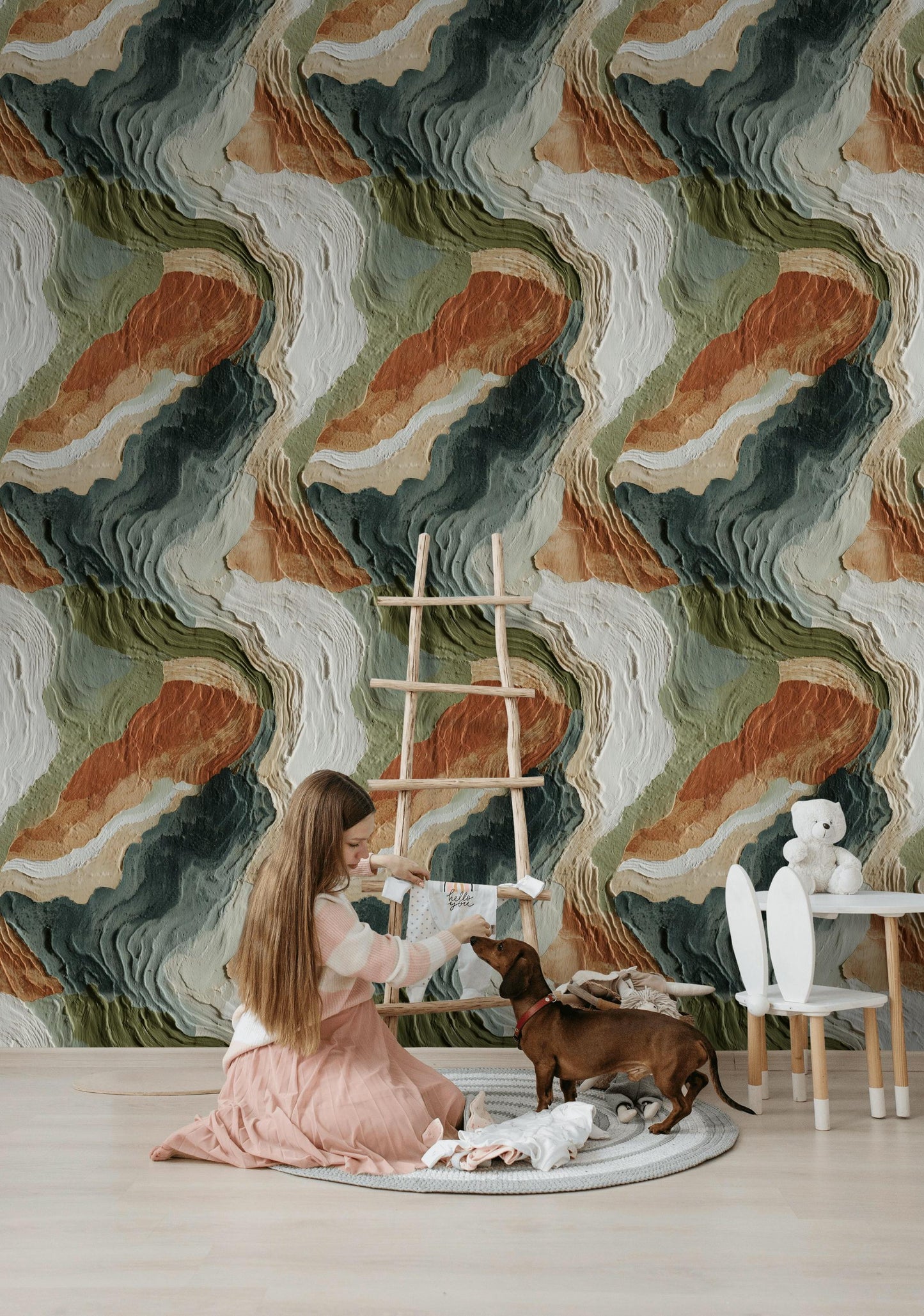 Textured Abstract Wallpaper Mural | Earth Tone Boho Peel & Stick