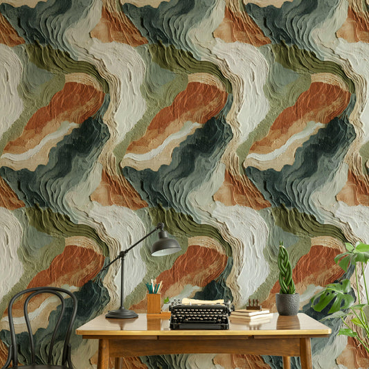 Textured Abstract Wallpaper Mural | Earth Tone Boho Peel & Stick