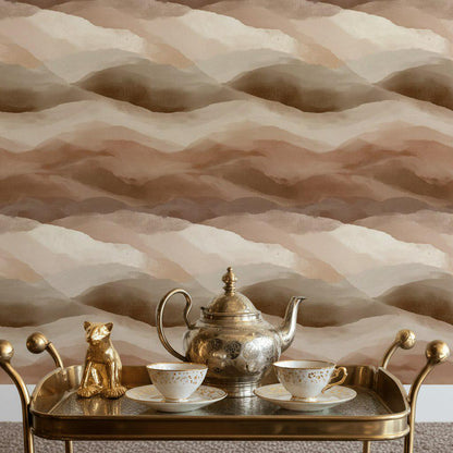 Boho Abstract Mountain Wallpaper | Earth Tone Peel & Stick Mural | Minimalist Brown Desert Landscape Art