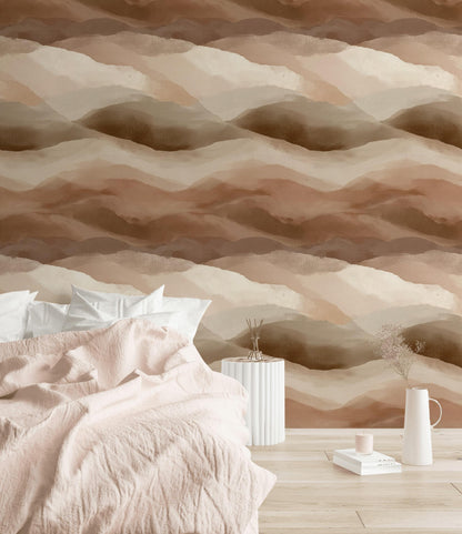 Boho Abstract Mountain Wallpaper | Earth Tone Peel & Stick Mural | Minimalist Brown Desert Landscape Art